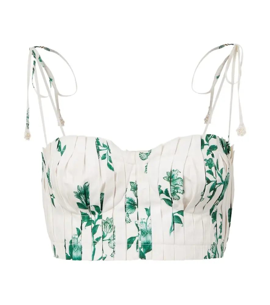 Agua by Agua Bendita Moringa floral pleated cotton crop top