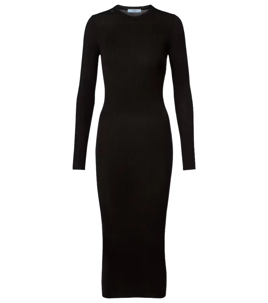 Prada Ribbed-knit virgin wool midi dress