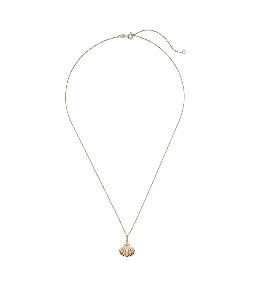 Stone and Strand Vintage Scallop Shell 14kt gold necklace with diamonds