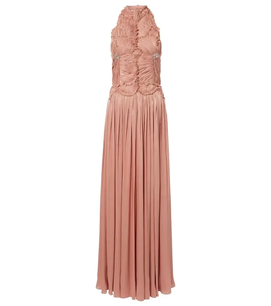 Costarellos Embellished ruched georgette gown
