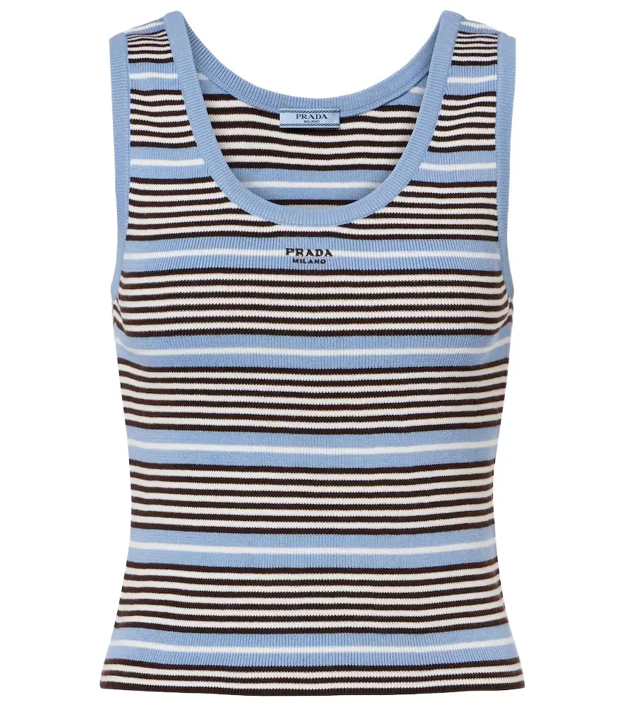 Prada Striped cotton-blend tank top
