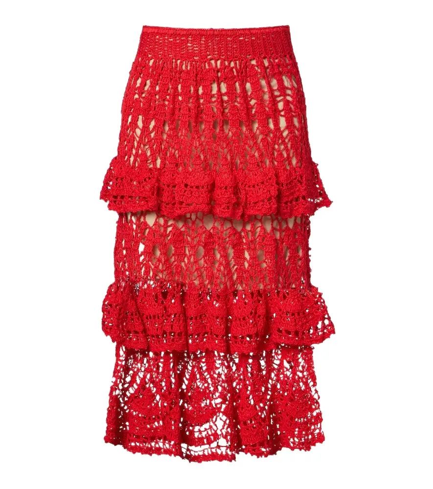 Anna Kosturova Elsie crochet ruffled cotton midi skirt