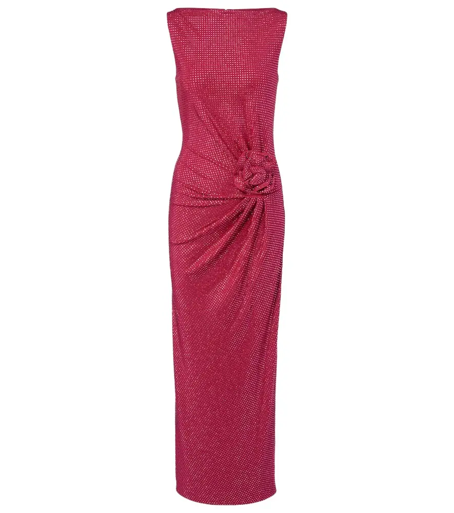 Roland Mouret Floral-appliqué embellished gathered maxi dress