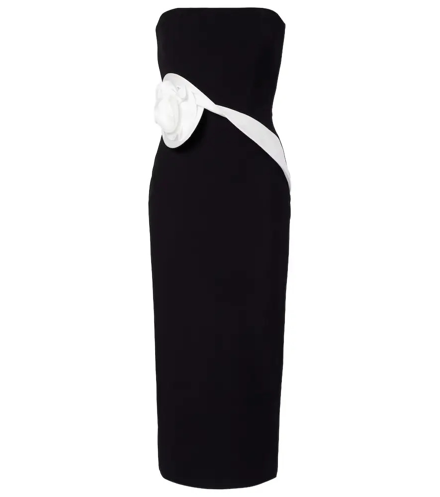 Roland Mouret Floral-appliqué crêpe midi dress