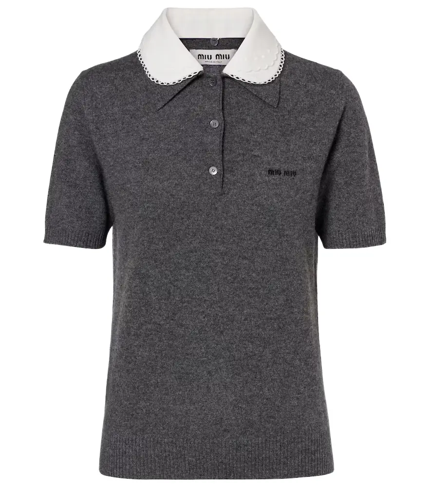 Miu Miu Logo cashmere polo sweater