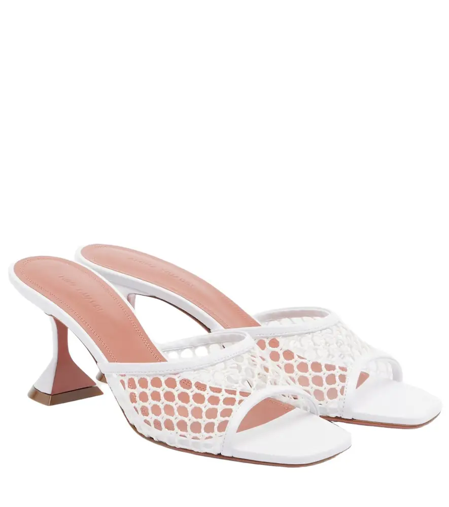 Amina Muaddi Lupita leather-trimmed mesh mules