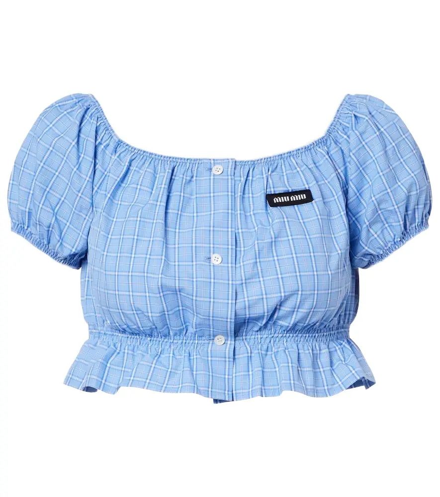 Miu Miu Checked cotton poplin crop top