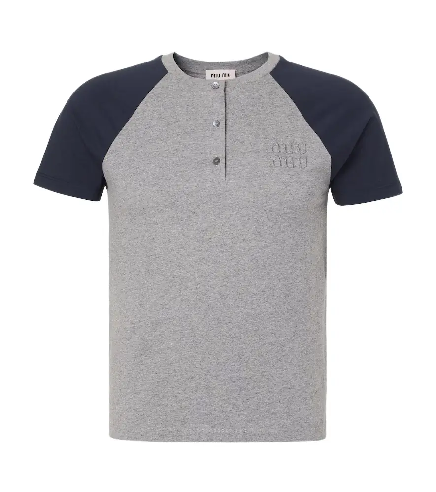 Miu Miu Logo cotton jersey Henley shirt