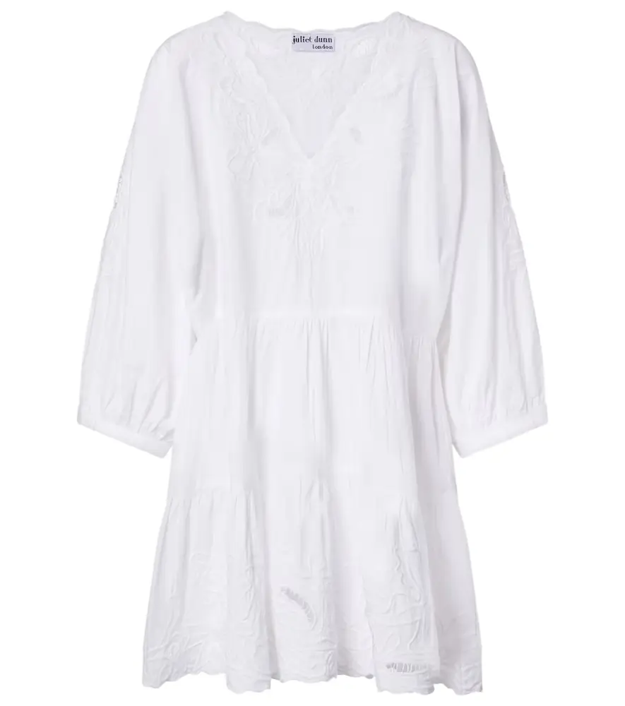 Juliet Dunn Embroidered cotton poplin minidress