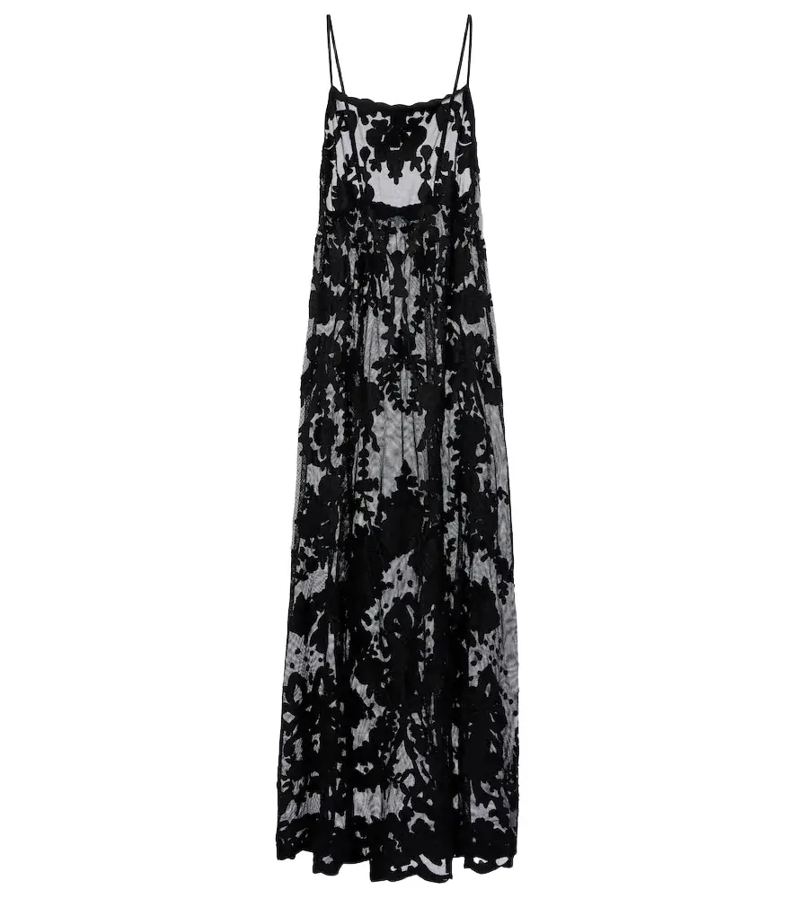 Juliet Dunn Embroidered sheer cotton maxi dress