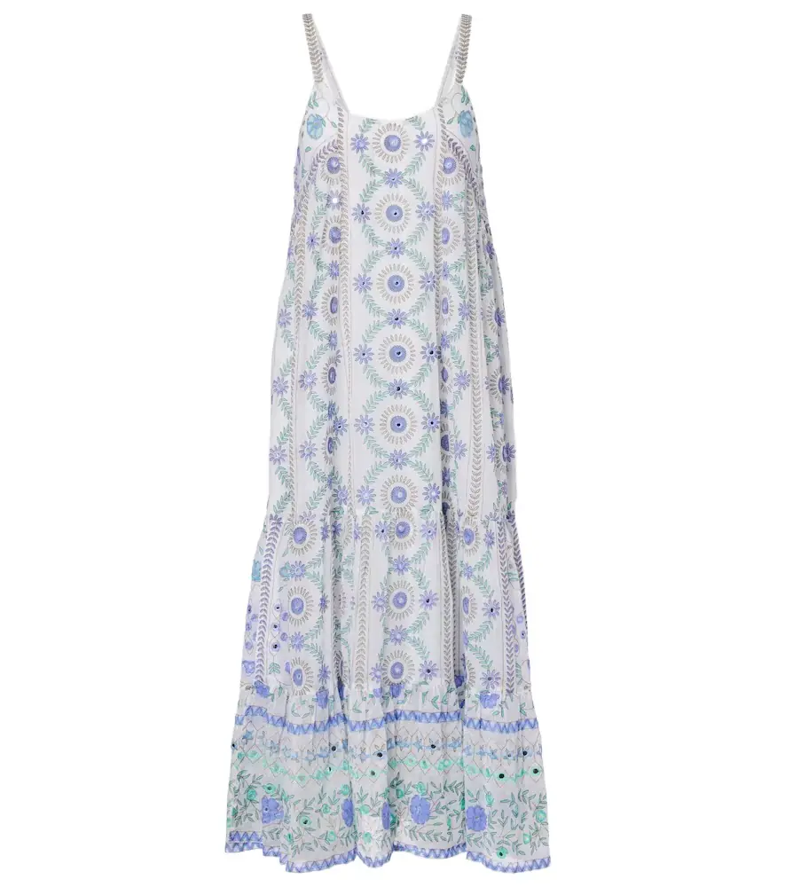 Juliet Dunn Embellished floral cotton midi dress