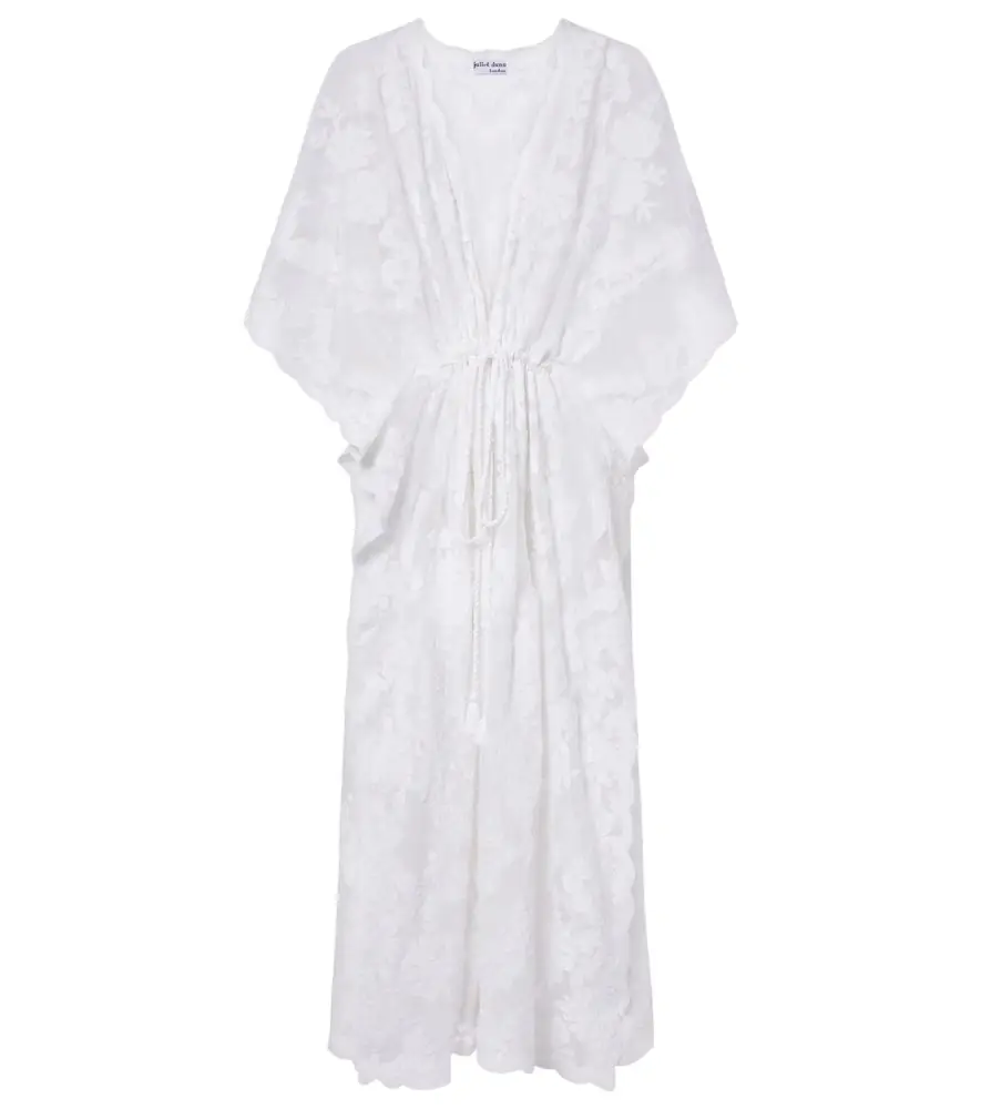Juliet Dunn Embroidered sheer cotton kaftan