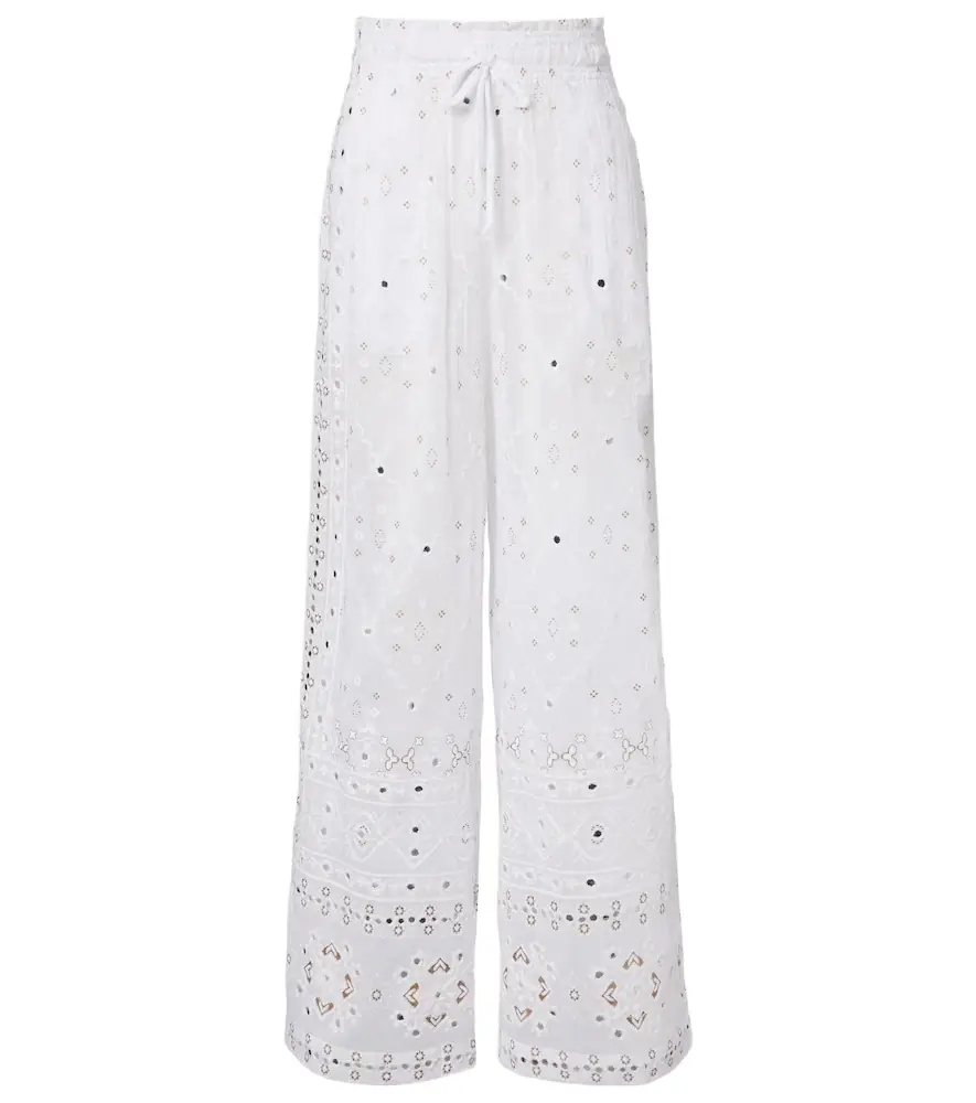Juliet Dunn Embellished cotton wide-leg pants