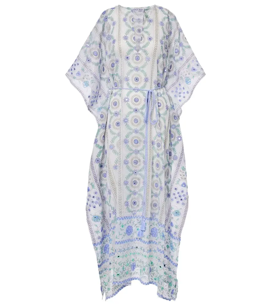 Juliet Dunn Embellished floral cotton kaftan