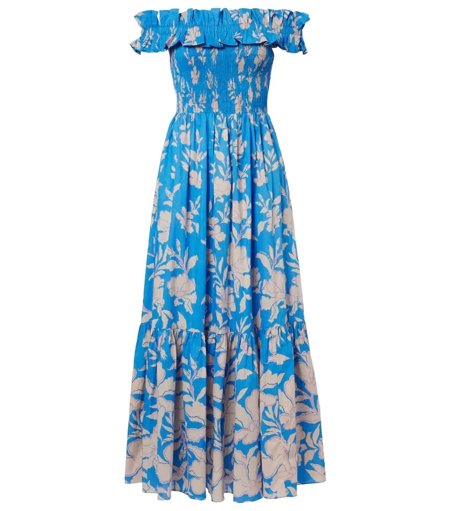 Poupette St Barth Suzanne shirred cotton muslin maxi dress