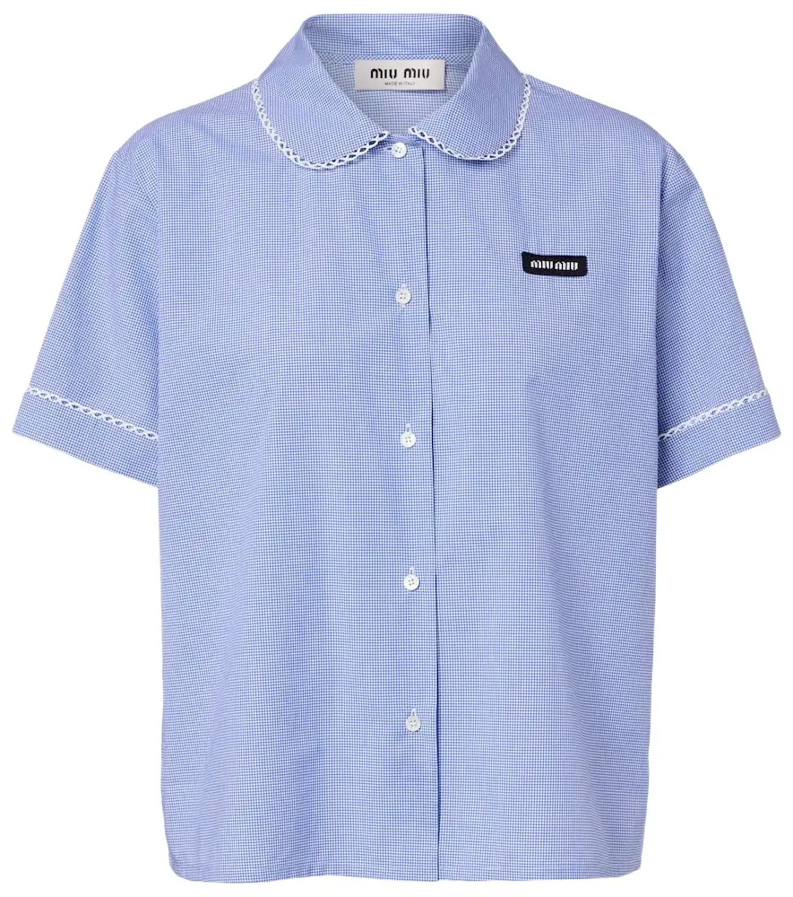 Miu Miu Gingham lace-trimmed cotton poplin shirt
