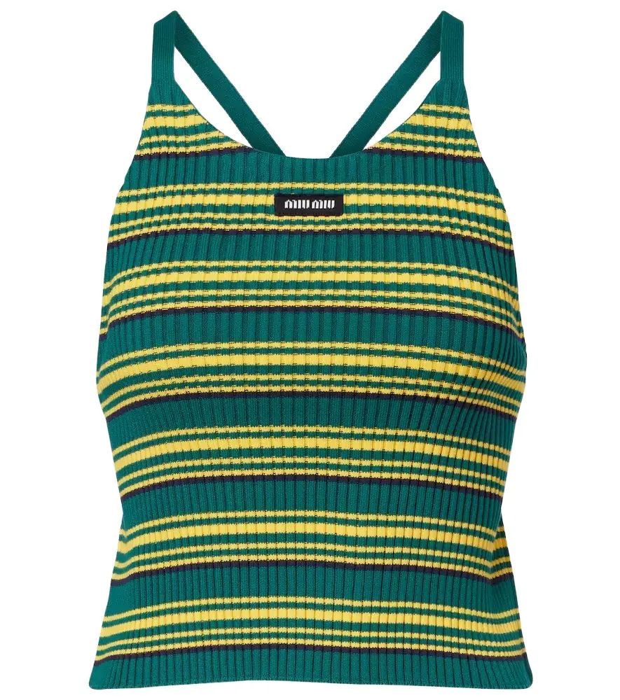 Miu Miu Ribbed-knit striped cotton-blend top