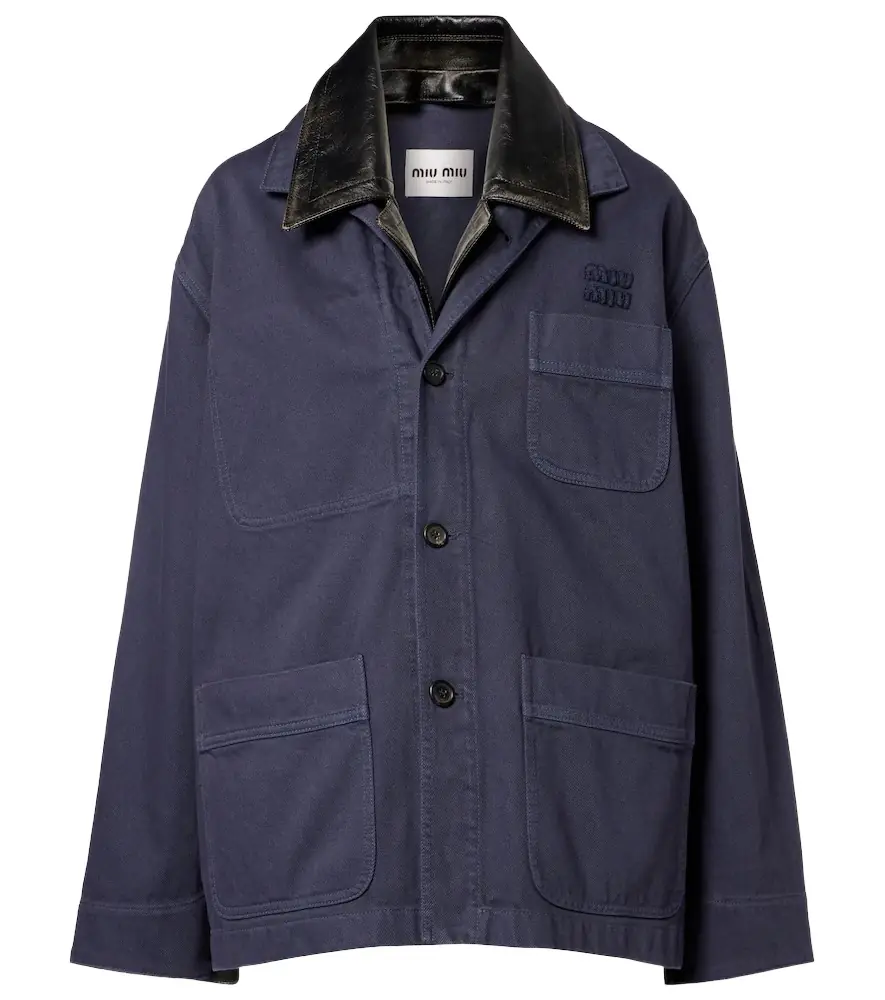 Miu Miu Leather-trimmed oversized cotton gabardine jacket