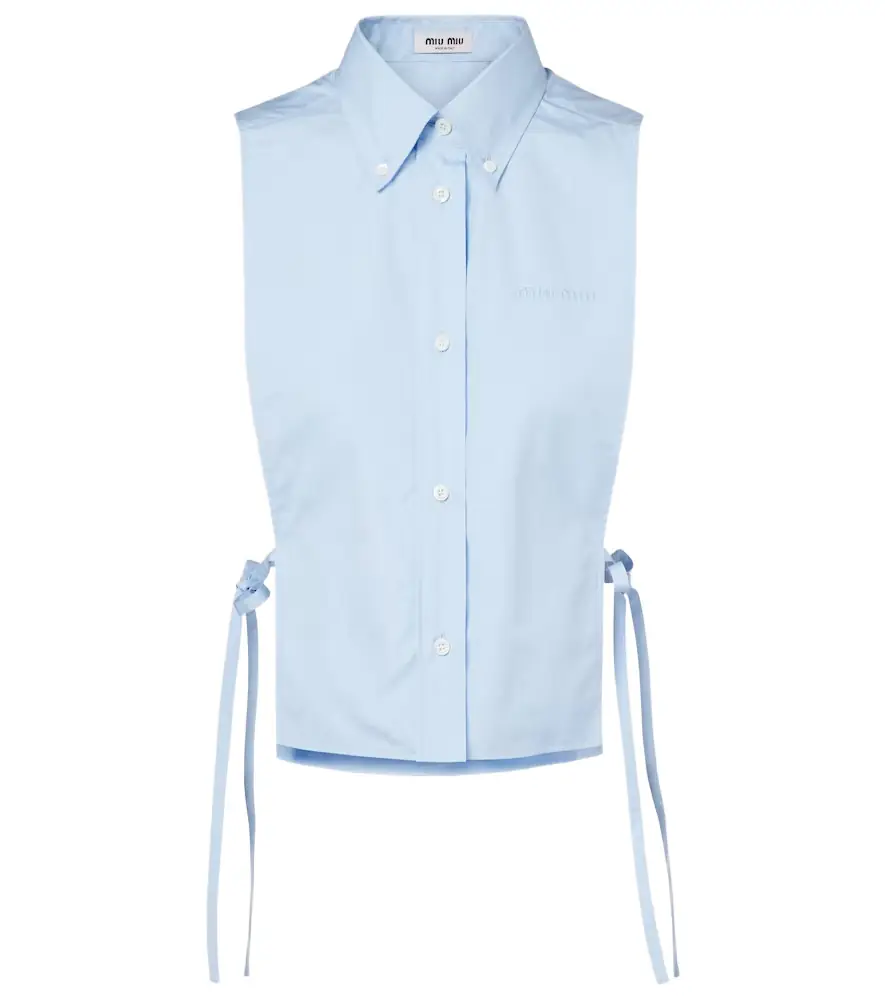 Miu Miu Cutout cropped cotton poplin shirt