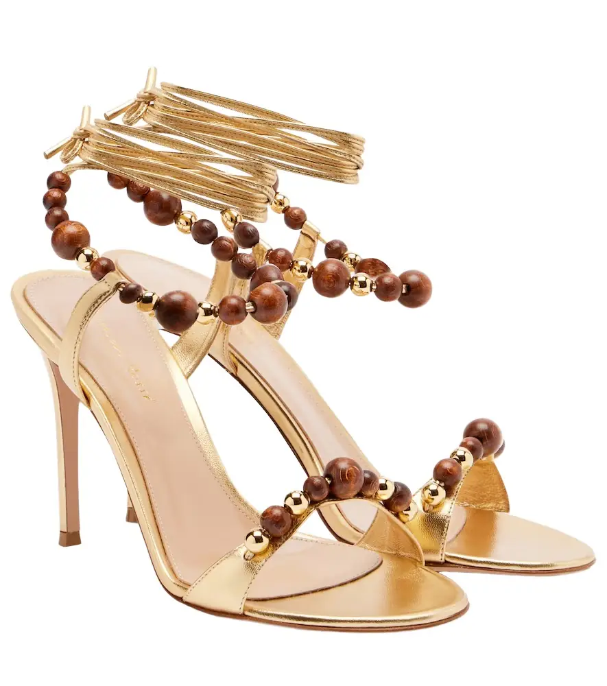Gianvito Rossi Embellished metallic leather slingback sandals