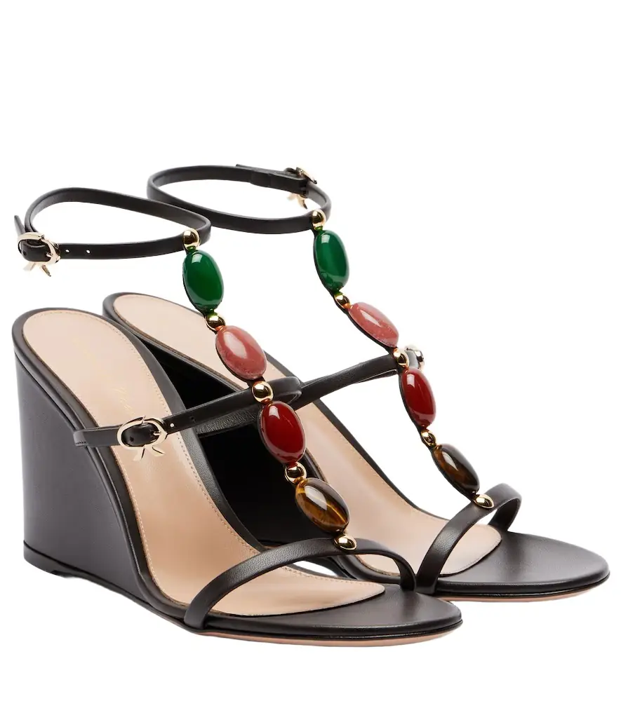 Gianvito Rossi Embellished leather wedge sandals