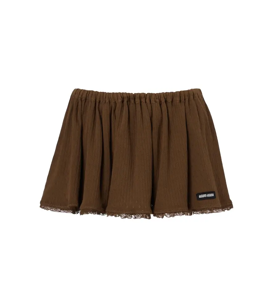 Miu Miu Lace-trimmed pointelle cotton miniskirt