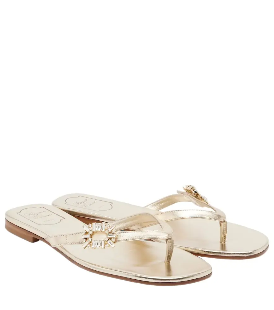 Roger Vivier Embellished metallic leather thong sandals