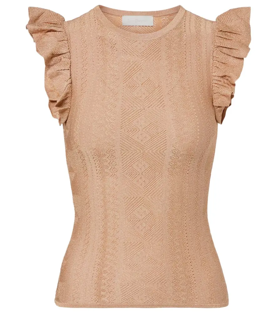 Zimmermann Aster ruffled pointelle lamé top