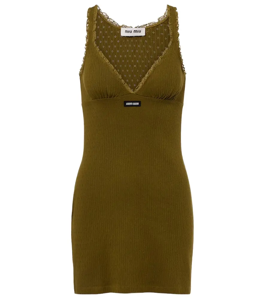 Miu Miu Lace-trimmed pointelle cotton minidress