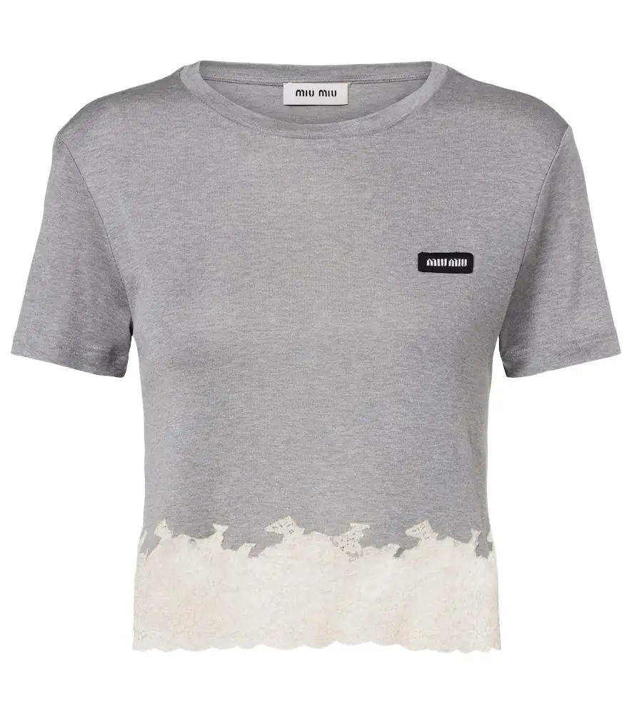 Miu Miu Lace-trimmed silk jersey crop top