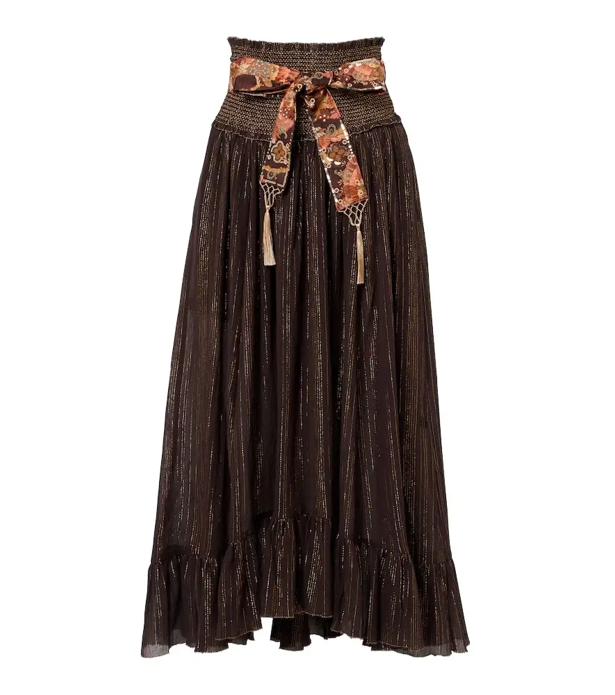 Zimmermann Aster shirred cotton and silk lamé midi skirt