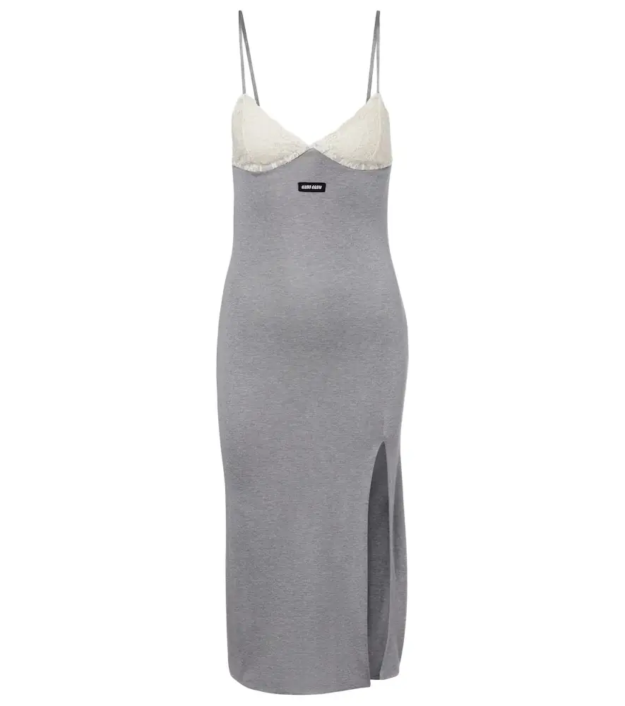 Miu Miu Lace-trimmed silk jersey midi dress