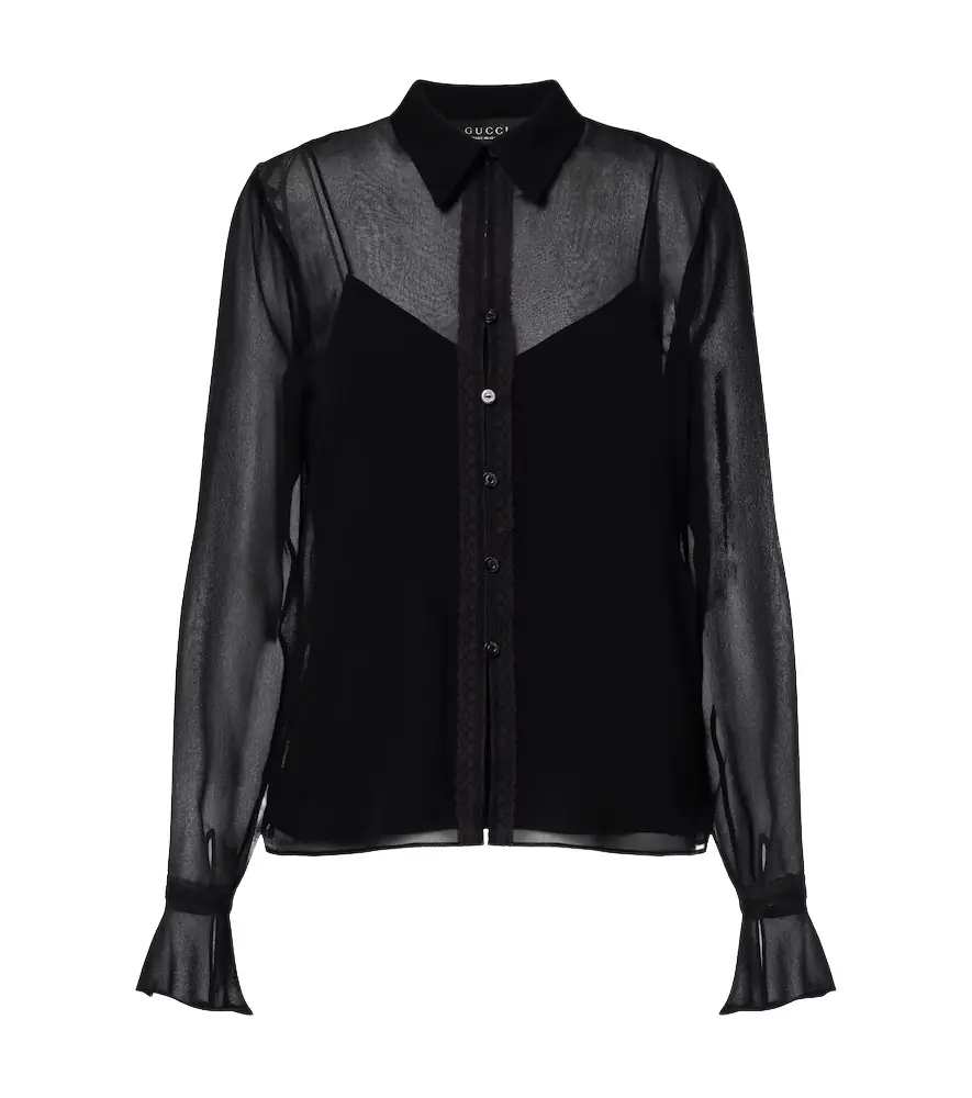 Gucci Lace-trimmed silk georgette shirt