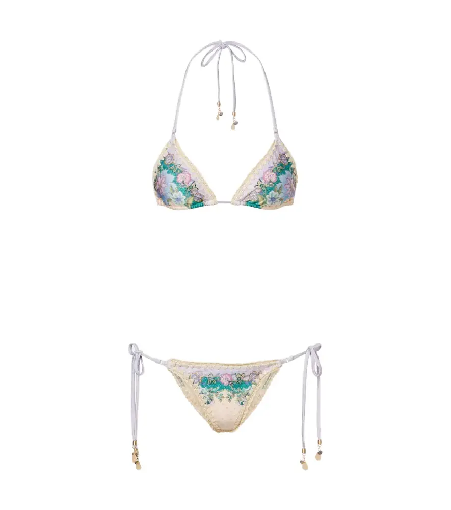 Zimmermann Indra floral metallic-effect bikini
