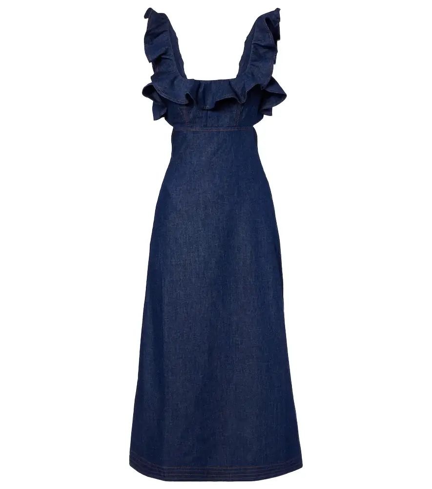 Zimmermann Aster ruffled denim midi dress