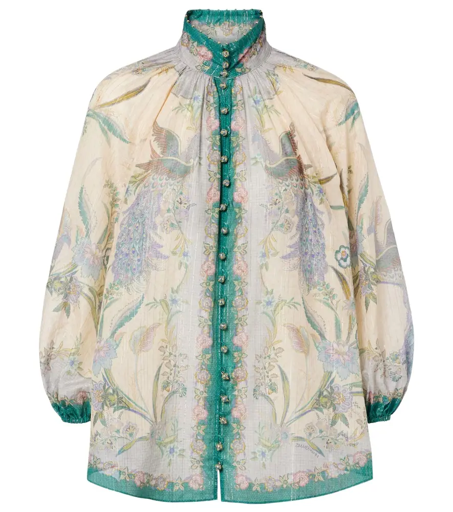 Zimmermann Indra printed cotton and silk-blend blouse