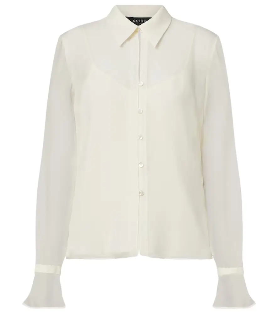 Gucci Lace-trimmed silk georgette shirt