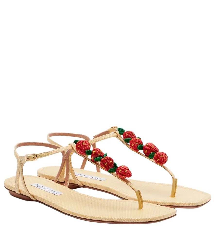 Aquazzura Fragolina raffia-effect thong sandals