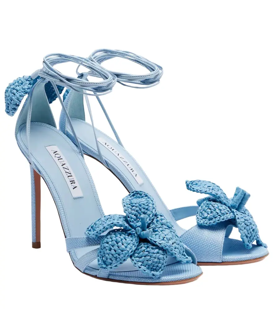 Aquazzura Calypso floral-appliqué raffia sandals