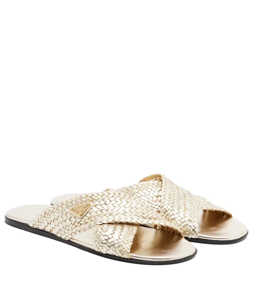 Prada Woven leather slides