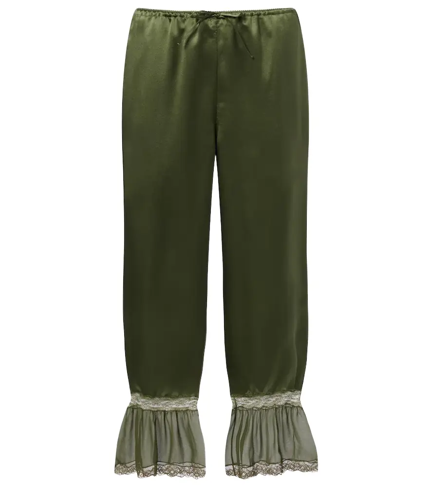 Saint Laurent Lace-trimmed silk satin straight pants