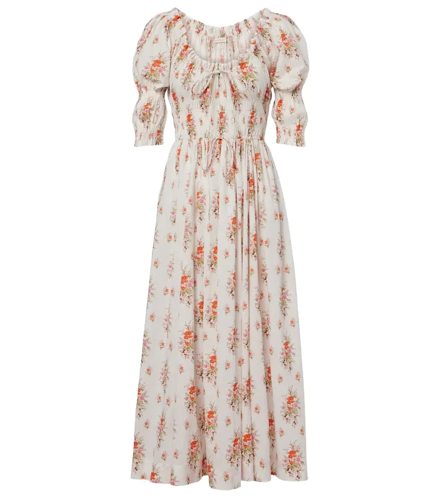 Doen Dôen Ischia gathered floral cotton midi dress