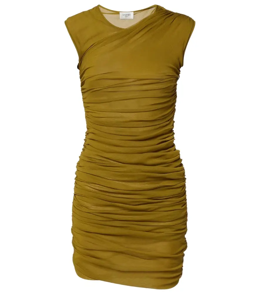 Saint Laurent Ruched tulle jersey minidress