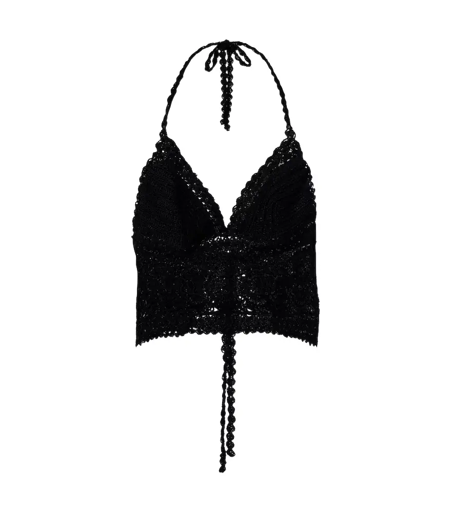Anna Kosturova Filigree crochet halterneck cotton top