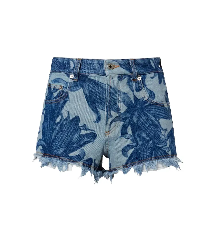 Loewe Paula's Ibiza frayed printed denim shorts