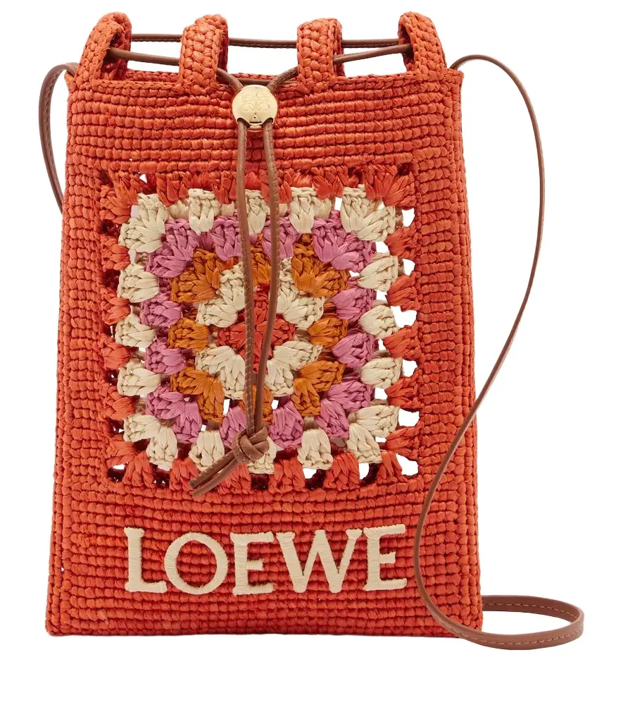 Loewe Paula's Ibiza crochet raffia pouch with strap
