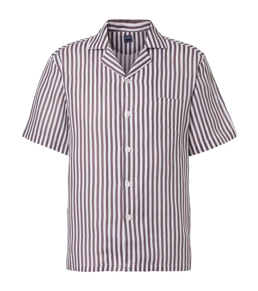 Fedeli Striped linen bowling shirt