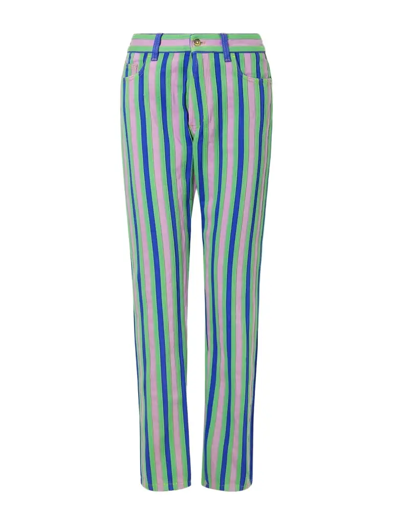 Versace Striped Paneled Mid-rise Straight-leg Jeans
