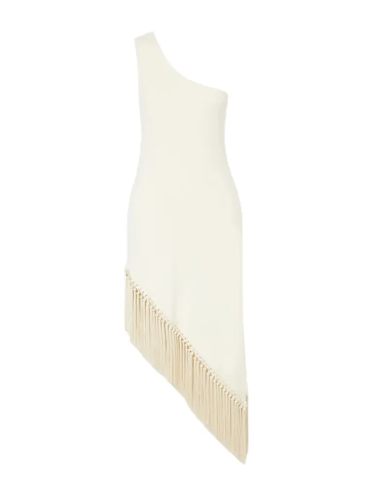 Taller Marmo Yacare One-shoulder Asymmetrical Fringed Jersey Midi Dress