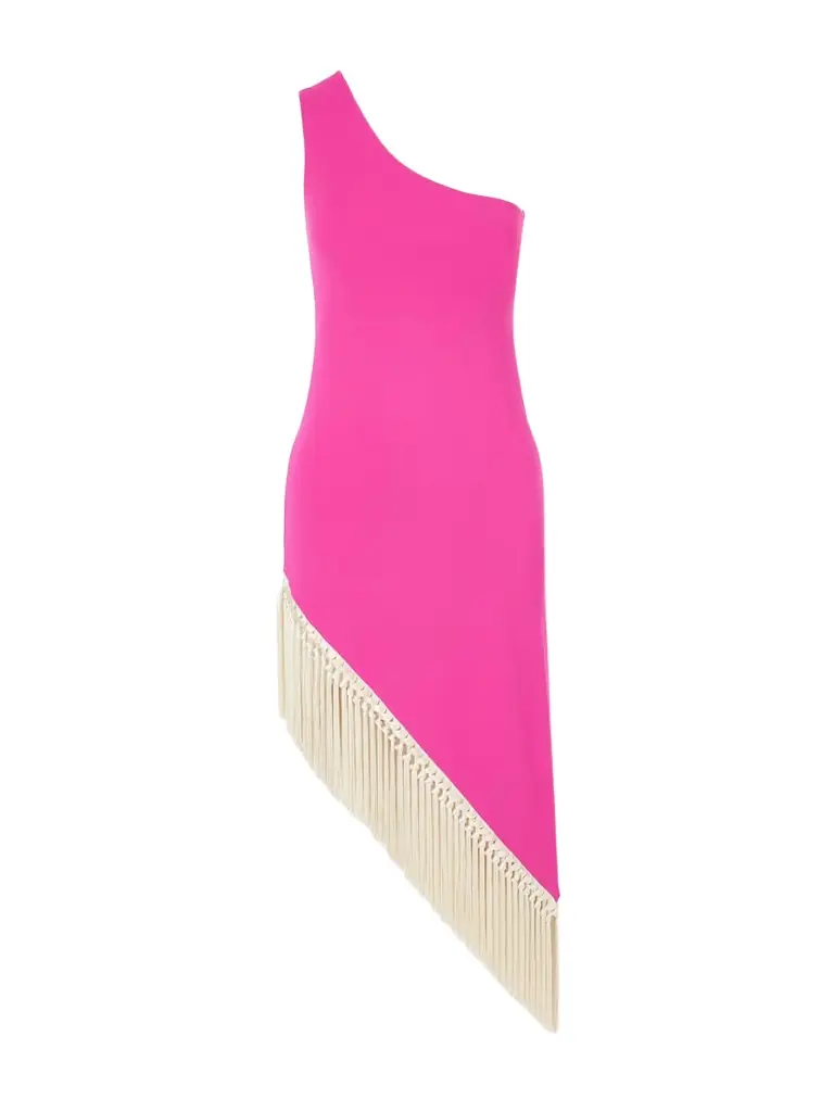 Taller Marmo Yacare One-shoulder Asymmetrical Fringed Stretch-jersey Midi Dress